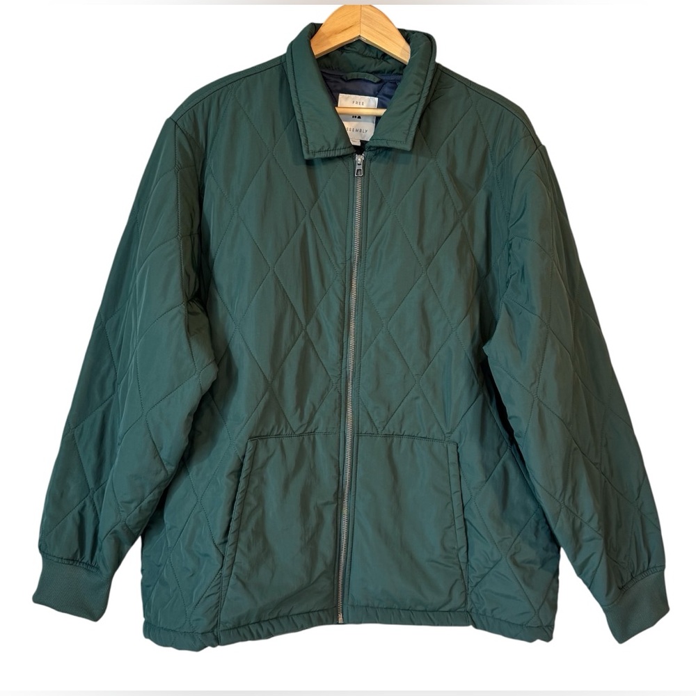 Free Assembly | Quilted Bomber Lined Jacket in Green 2XL